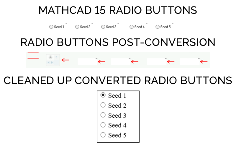 Legacy Mathcad 15 radio button advanced control before and after conversion to PTC Mathcad Prime