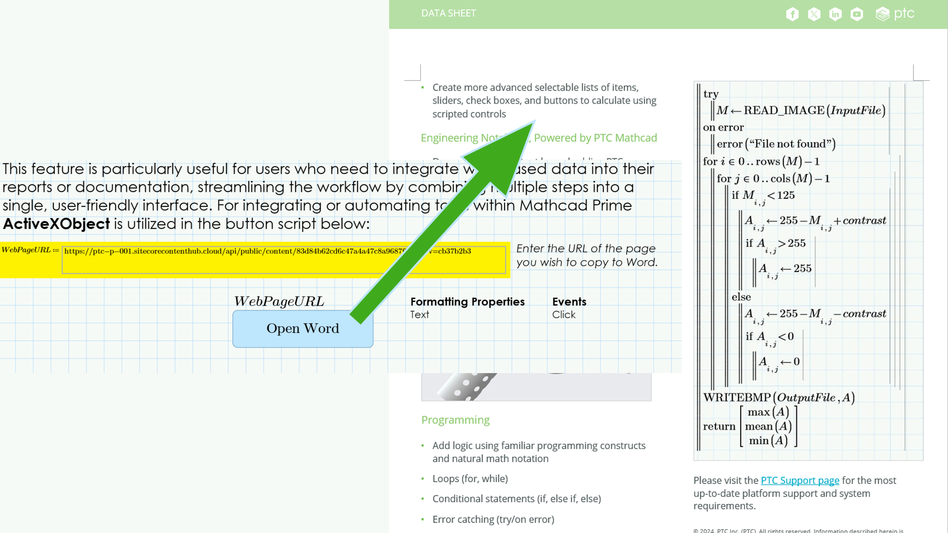 Mathcad Prime 10 Open Word Button Advanced Control copy web page into Microsoft Word document