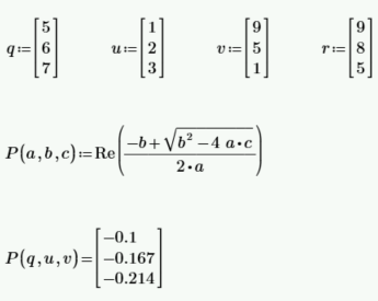 applying the quadratic equation to several values at once in Mathcad Prime