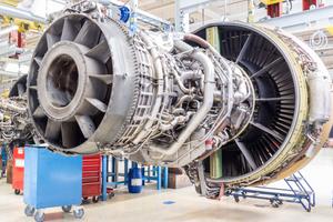 Close up of airplane engine during maintenance