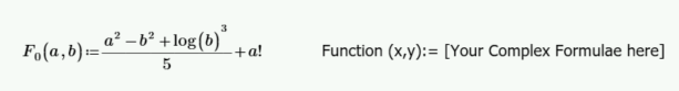 Defining a complex function in PTC Mathcad Prime with two input variables a and b