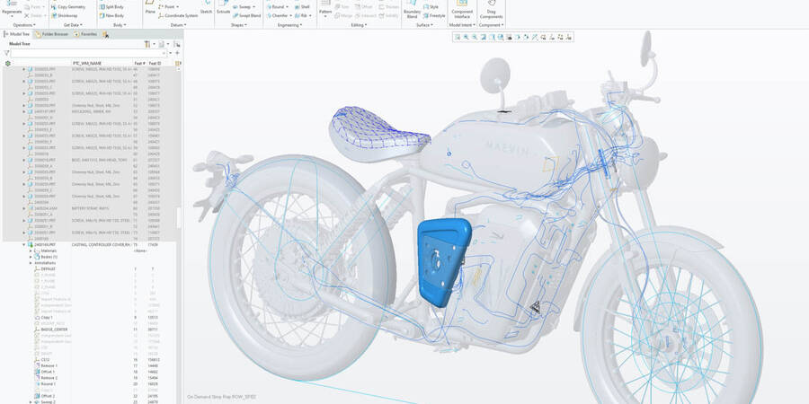 Maeving motorcycle in Creo 1