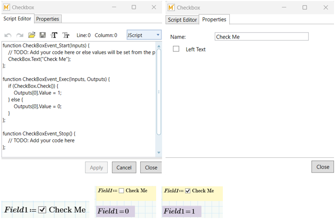 Default Checkbox script editor
