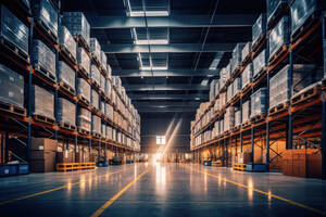a large warehouse space with tall shelves and boxes