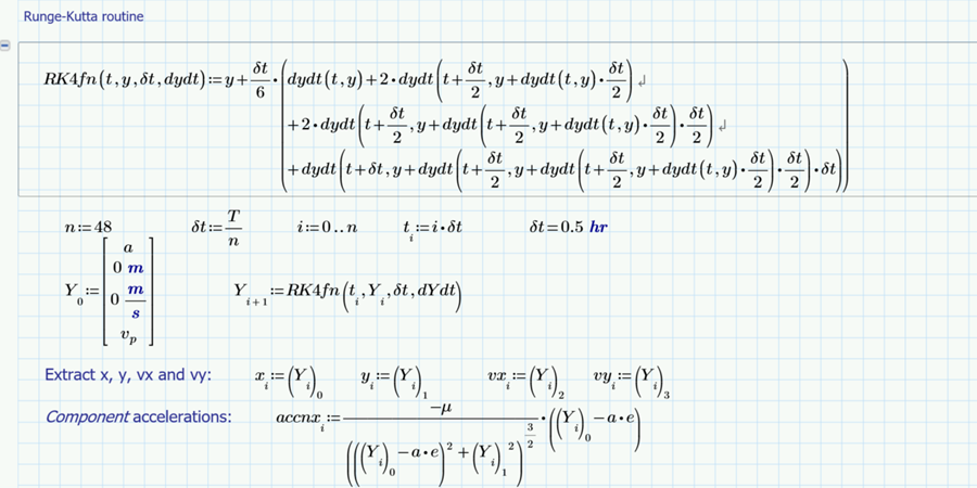 Alan Stevens Mathcad Community Challenge Two Body Problem orbital mechanics runge kutta routine function
