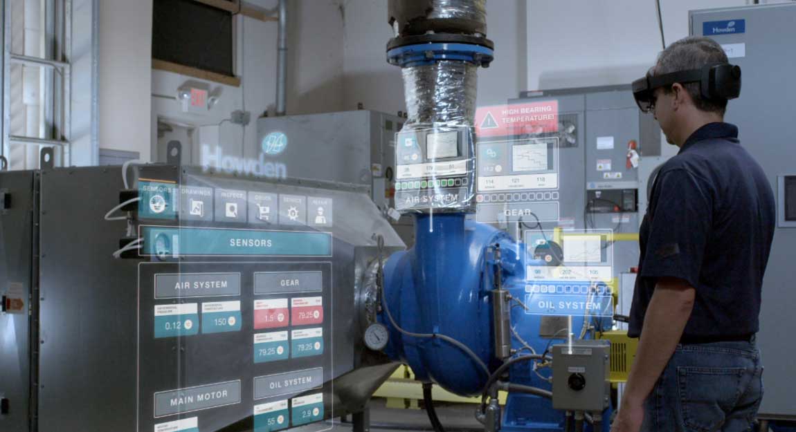 Howden worker wearing Microsoft HoloLens2 with Vuforia Studio