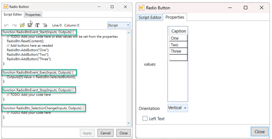 Radio Button Default Script Editor