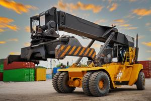 forklift working in the container cargo yard port