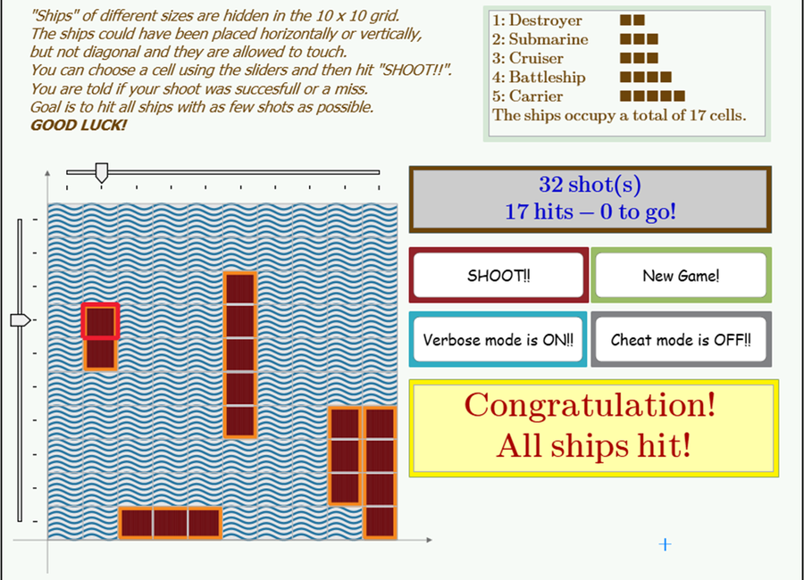 Battleship game PTC Mathcad Prime 32 shot completion best score