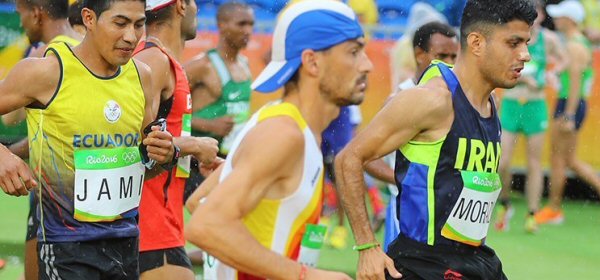 Men running an olympic marathon. Math software can help predict how many of these men will win gold, silver, and bronze